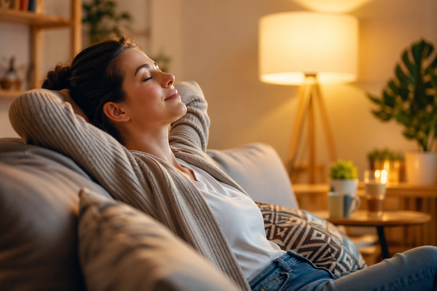 Fáradt nő ül az ágy szélén reggel, meggyötörten és kimerülten